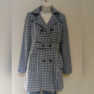 New Look Pea Coat Woman Sz S Black White Houndstooth